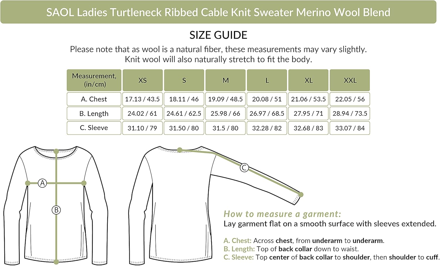 SAOL Ladies Turtleneck Ribbed Irish Cable Knit Sweater - Image 3