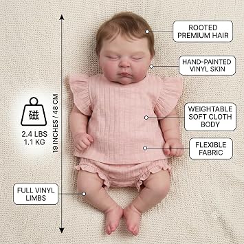 TERABITHIA Real Life Reborn Baby Dolls Crafted in Cuddly Cloth Body and Vinyl Limbs - 19Inches Sleeping Realistic Reborn Girl Dolls that Look Real and Feel Real