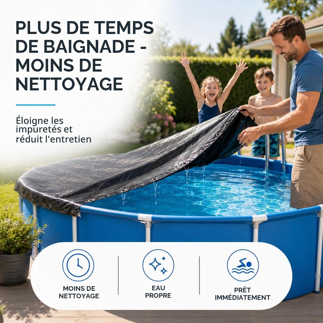 Bâche de piscine ronde - Extra épaisse - 200 g/m² - Résistante aux UV - Pour l'été et l'hiver - Noire - 320-366 cm (diamètre 420 cm))
