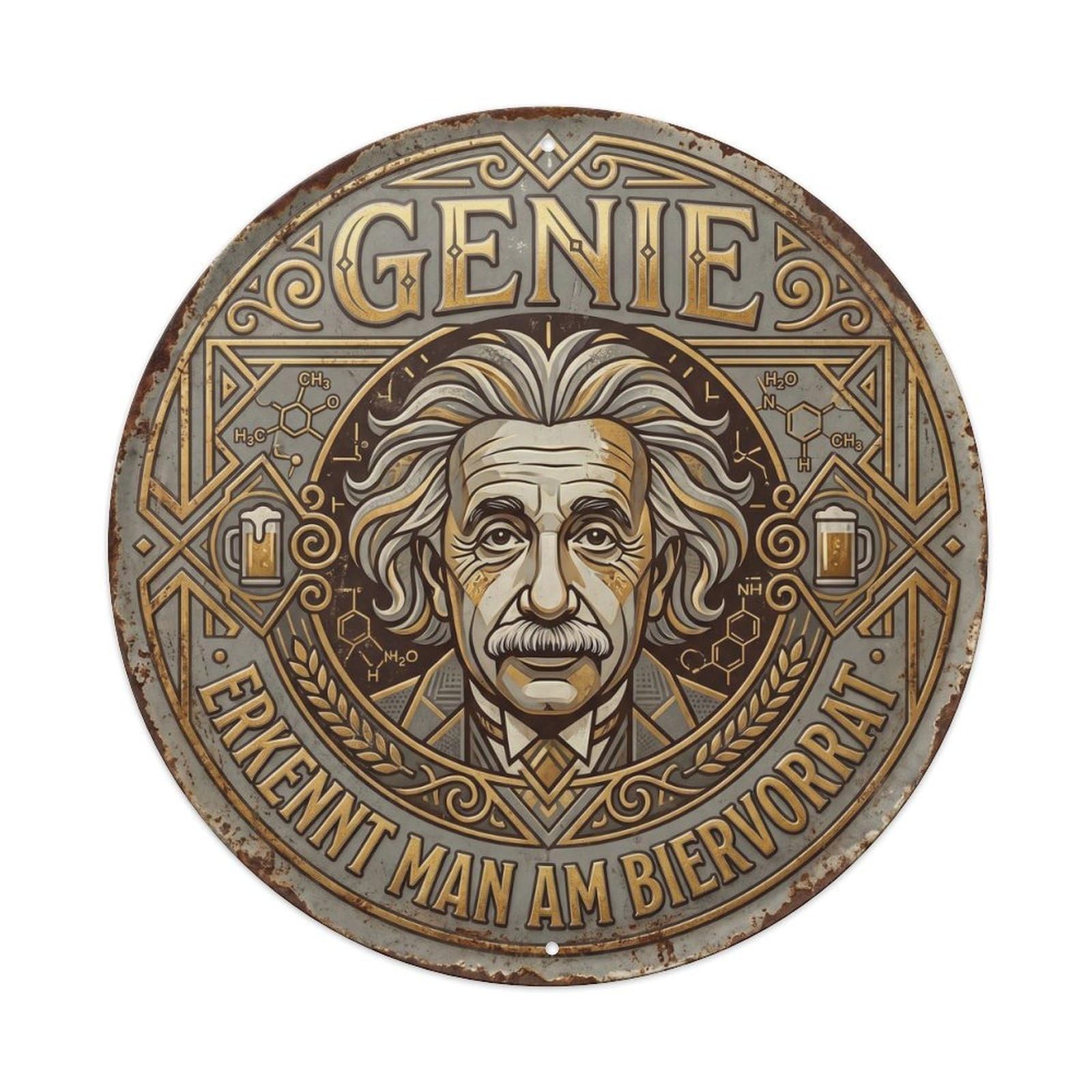 Vintage Bar Style Genie Humorous Mancave Genius Metal Tin Sign Plaque Wall Decor for Cafe, Club, Garden Round Metal Poster 8x8Inch