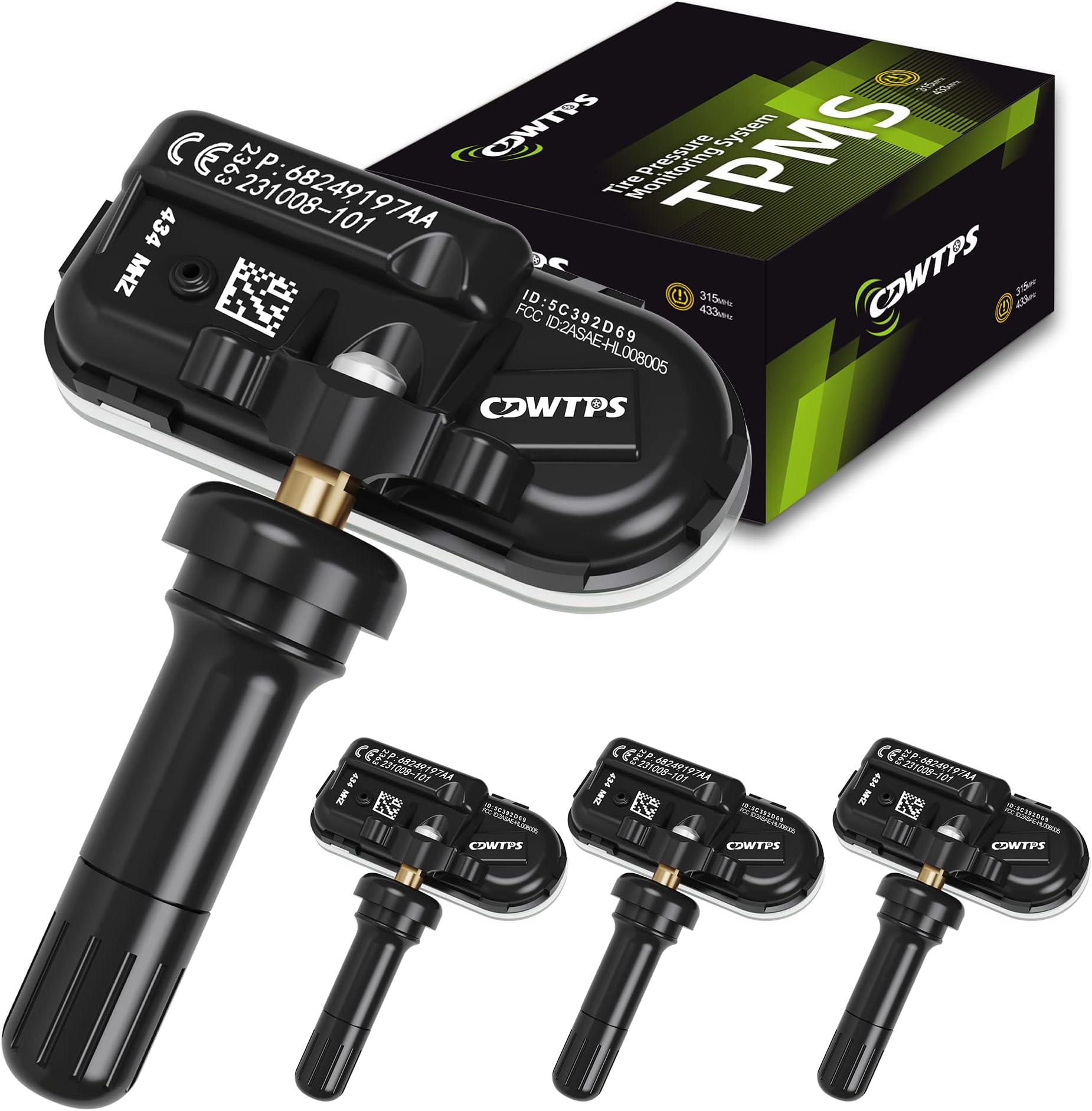 TPMS Sensor Dodge, 4-Pack 434MHz Tire Pressure Monitor Sensors Compatible with Dodge RAM Jeep Cherokee Replace#68249197AA.68239720AA.68157568AA.68239720AB.68239720AC.68324960AA.68239729AA