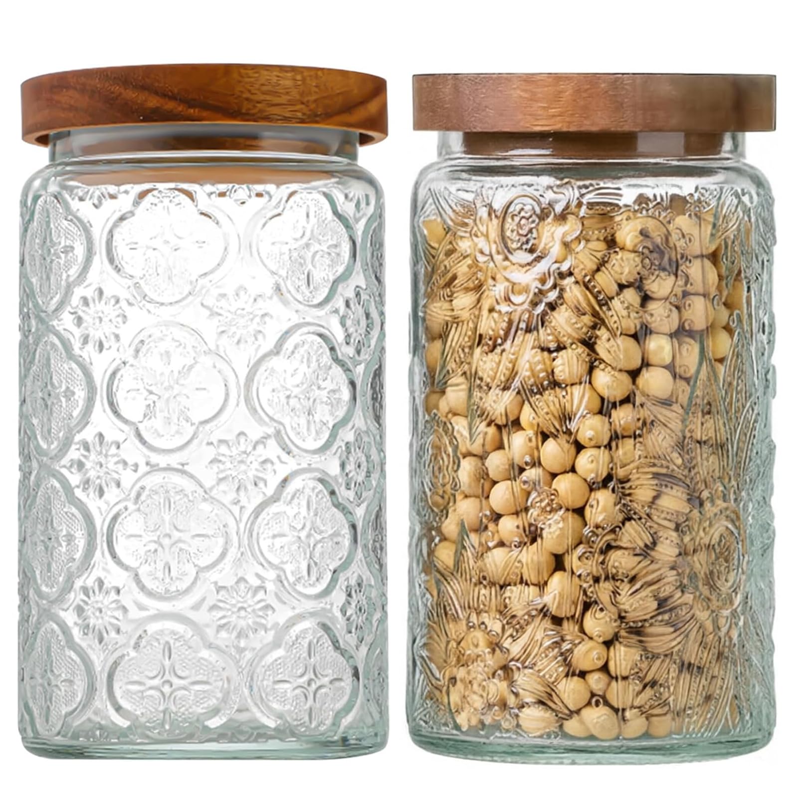 1000ml Glass Storage Jars with Wooden Lid, 2PCS Storage Containers Kitchen