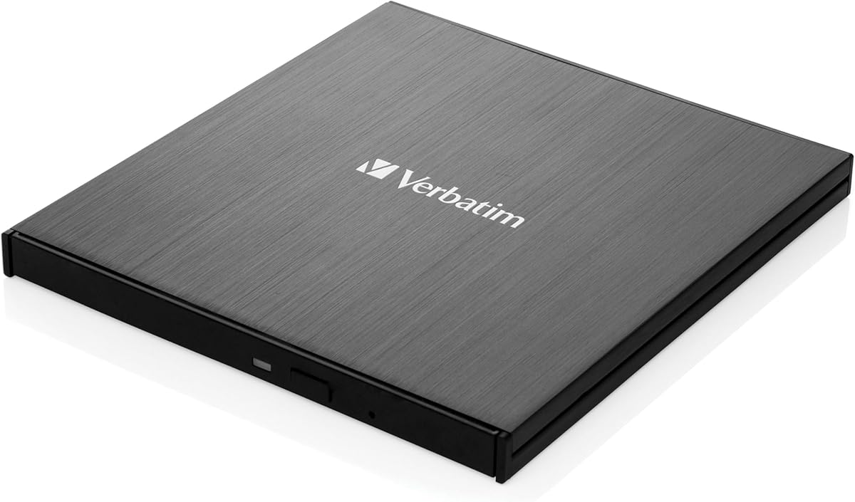 Verbatim Ultra HD 4K CD DVD Blu-ray Writer USB 3.2 GEN 1 USB-C Connectivity Slim Brushed Metal Enclosure Compatible with Mac and PC with Free 25GB Verbatim Blu-ray disc