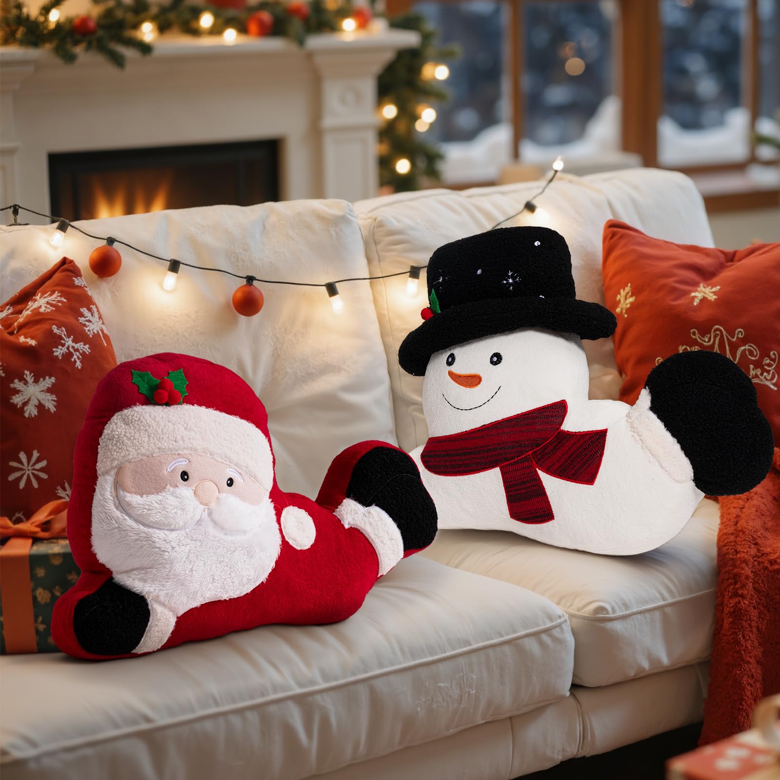 Lanpn Set di 2 Pezzi Cuscino Natalizio, Cuscino Decorativo Babbo Natale e Pupazzo di Neve Cuscini Decorativo Natalizio Cuscinis decorativo invernale per Regalo Party Letto Divano Decorazioni natalizia