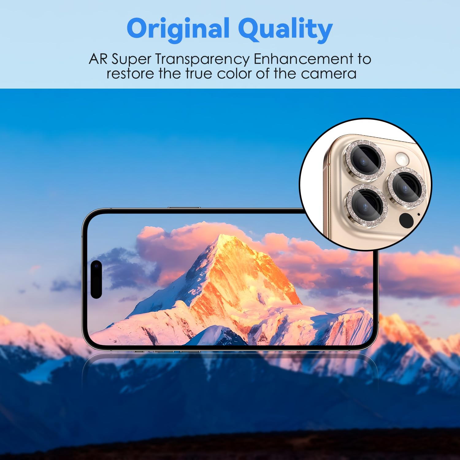 CloudValley Glitter Camera Lens Protector For IPhone 16 Pro & Pro Max - Bling Tempered Glass Metal Ring Cover