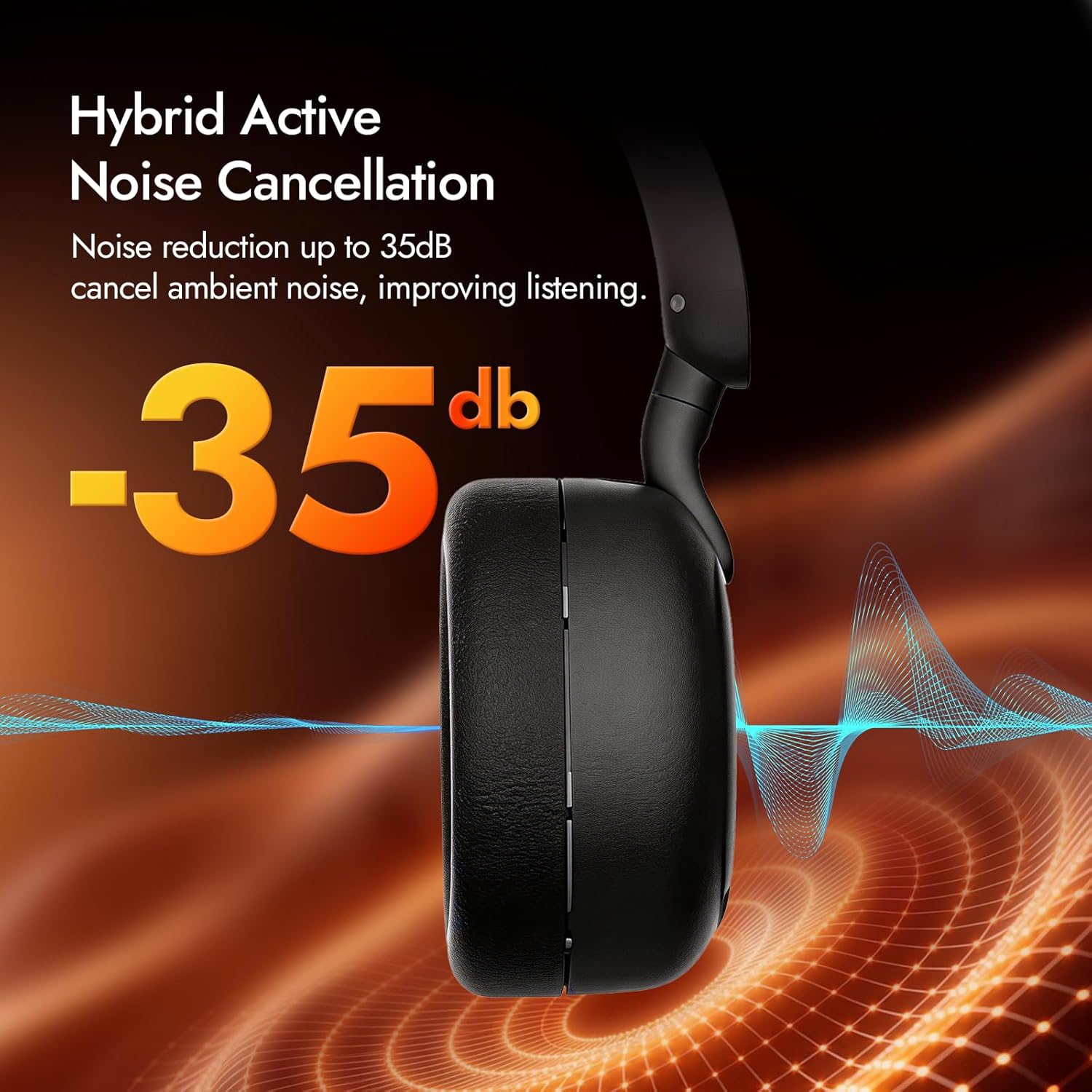 HP H231A Wireless Headphones Bluetooth Over-Ear Headset with ANC Noise Cancelling, Built-in Mic and up to 54 Hours Battery Life, Lightweight for Work, Travel, School, Gaming Headset with Mic, Black