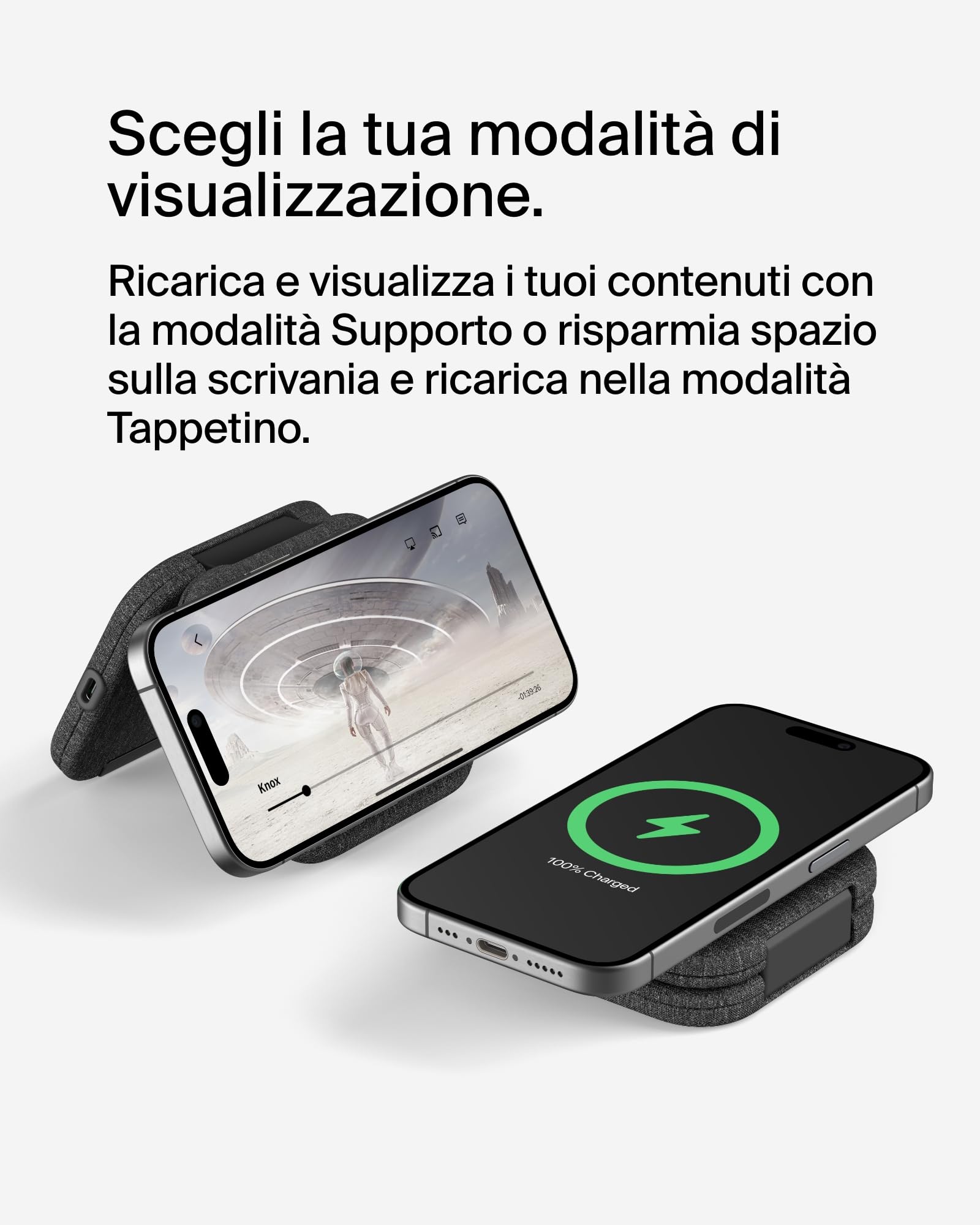 Belkin BoostCharge Pro Tappetino di Ricarica Magnetica 2 in 1 da 15W, Caricatore MagSafe, Caricabatterie Wireless pieghevole certificato Qi2 per iPhone 17, Air, Pixelsnap, Apple Watch 11 ed AirPods
