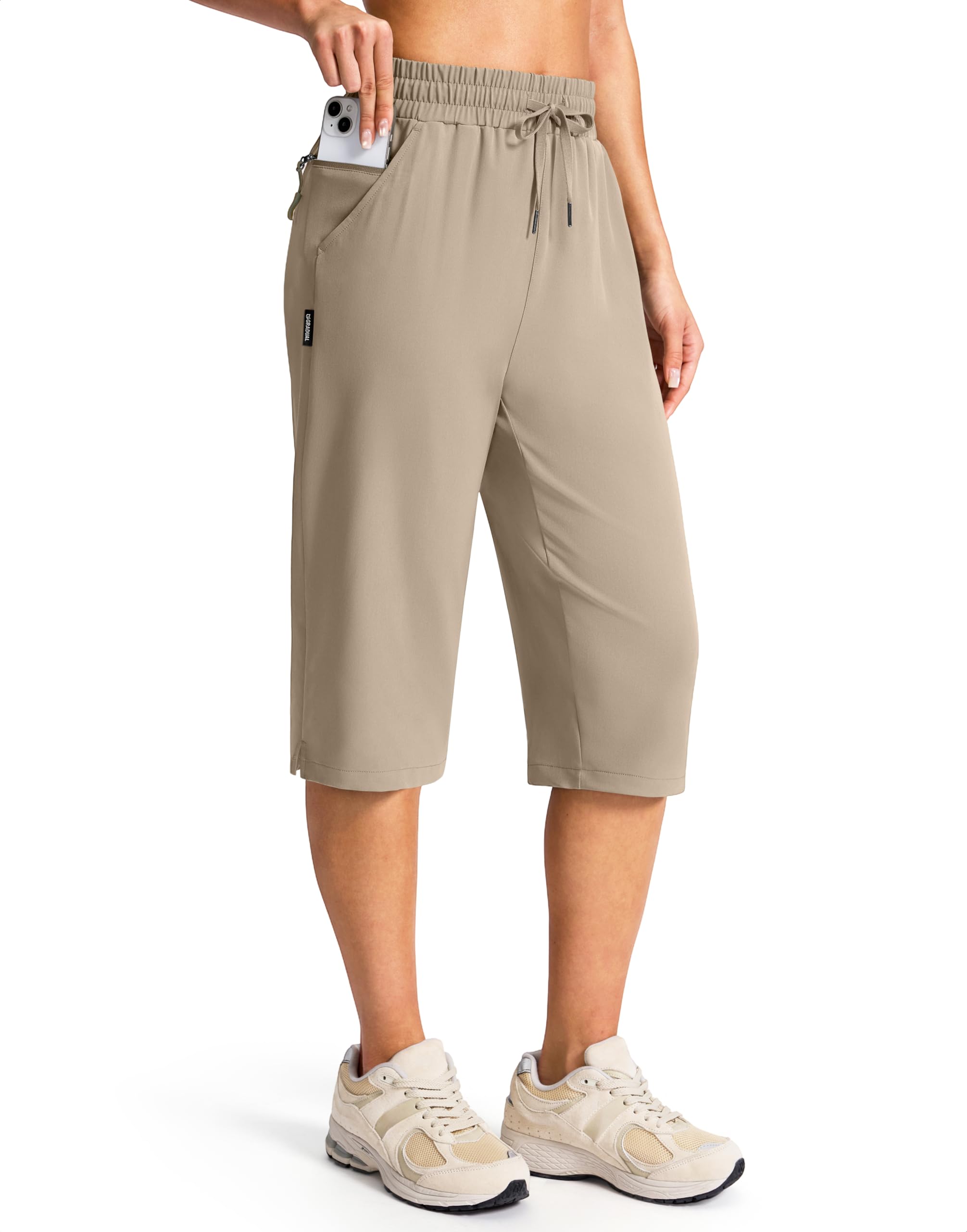 G Gradual Women's 15" Long Hiking Shorts with Zipper Pocket Below The Knee Capris Lightweight Bermuda Shorts for Women — view 17