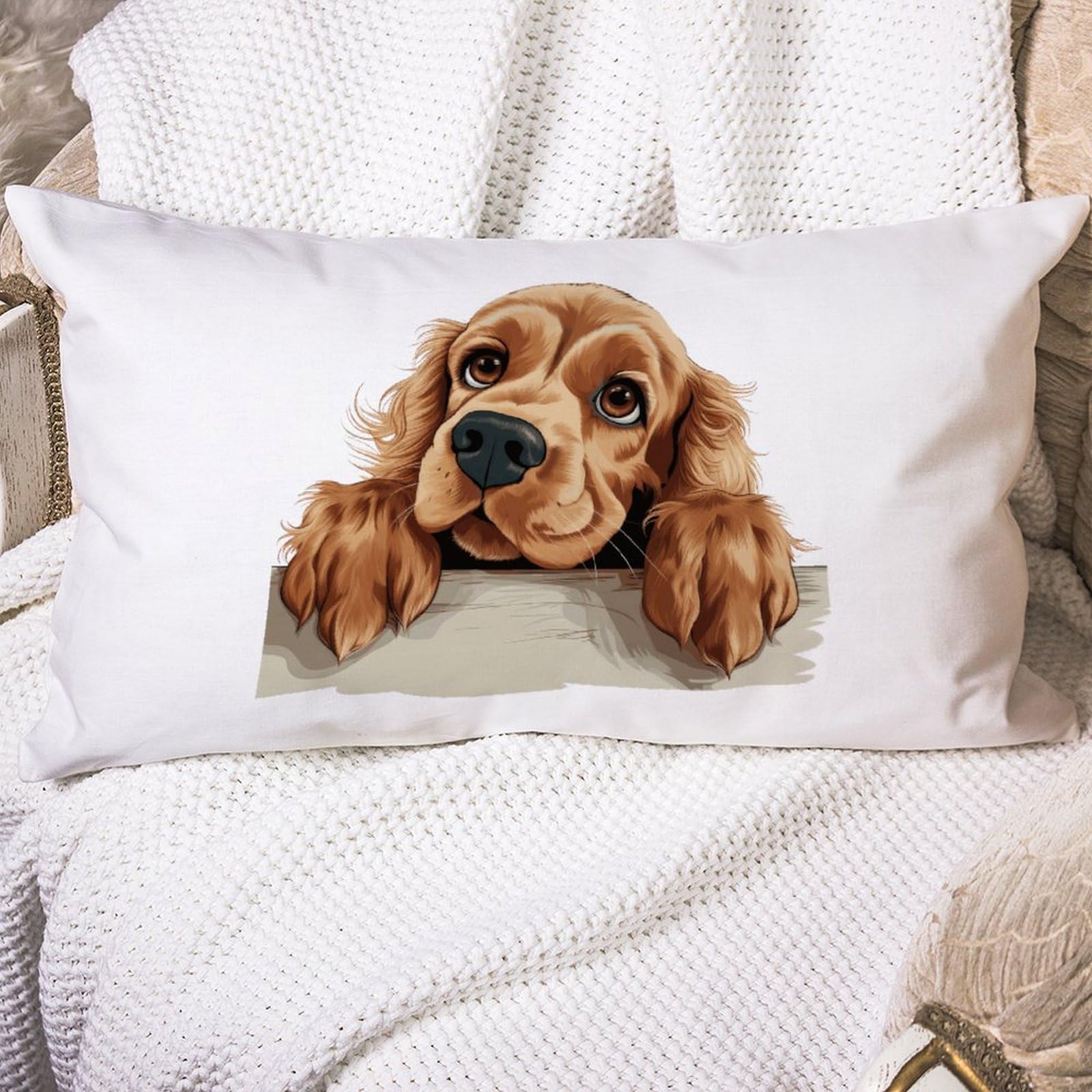 Freecustom English Cocker Spaniel Dog Peeking Lumbar Cushion Cover Dog Owner Gift Throw Pillowcase Dog Animal 12X20in Decorative Pillow Home Cotton Linen Funny Pillowcase For Home Decor Sofa Car