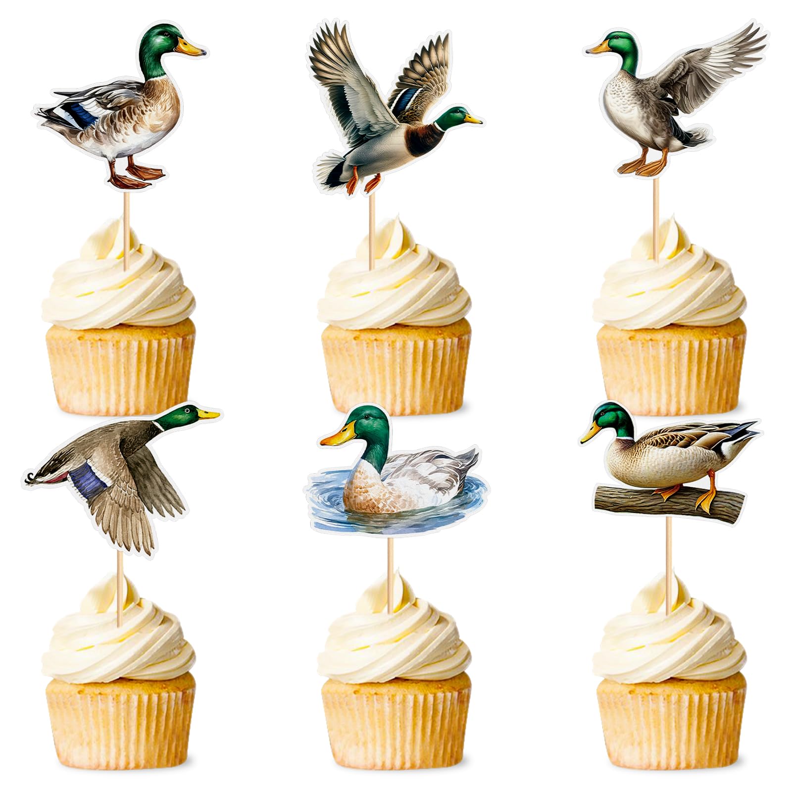 24PCS Duck Hunting Cupcake Toppers Duck Birthday Party Baby Shower Theme Decorations Party Supplies for Baby Boy Girl Birthday Duck Theme Party Cake Decorations Birthday Party Supplies green