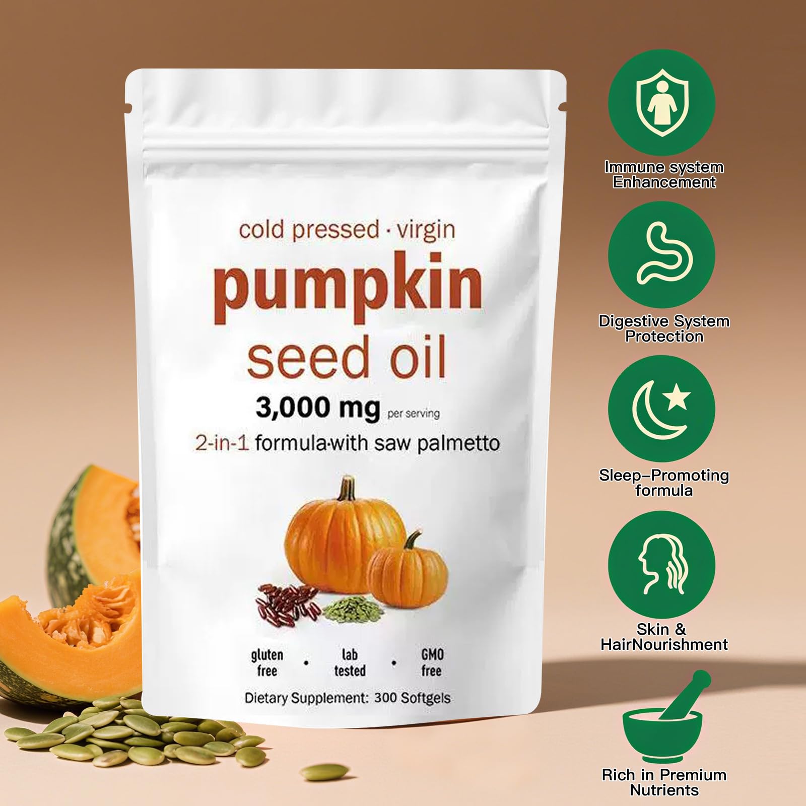 Pumpkin Seed Oil Capsules with Saw Palmetto, 300 Softgels — Amazon image 3