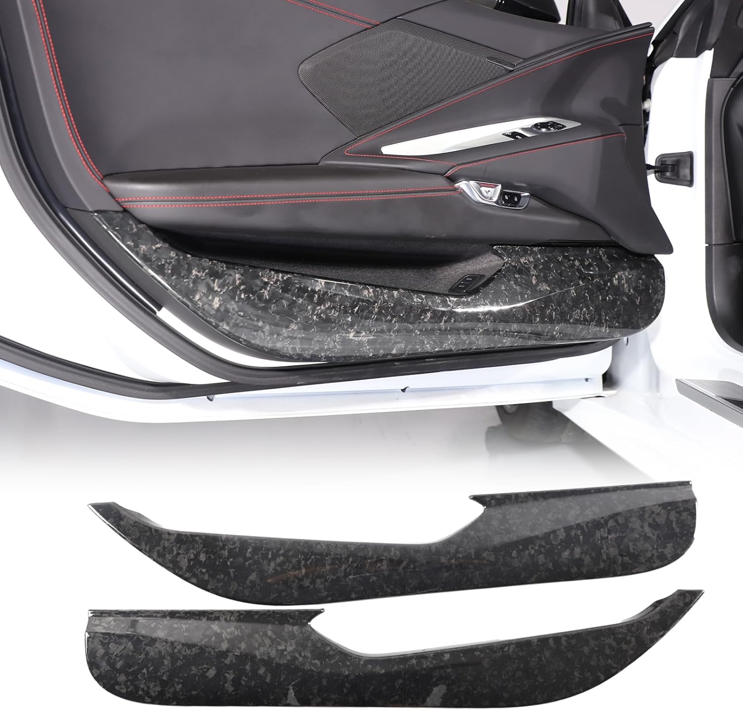 Real Carbon Fiber Car Door Anti Kick Panel Trim Compatible with Chevrolet Corvette C8 2020-2026, Inner Door Anti Kick Decorative Panel Protection Accessories 2Pcs (Black)