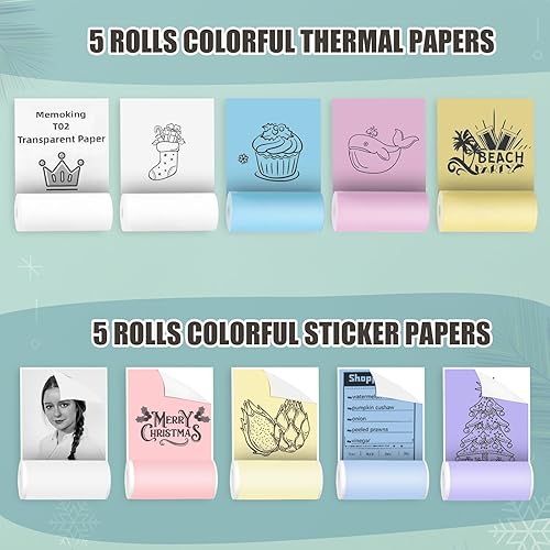 Miniatura 2 de Mini impresora Bluetooth de bolsillo, impresora térmica portátil con 10 rollos de papel para diarioálbum de recortes de