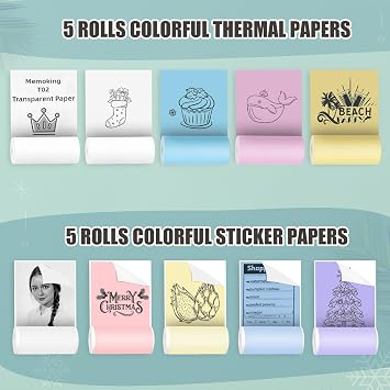 Mini pocket Bluetooth printer-portable thermal printer, with 5 rolls of paper, magazine/do-it-yourself scrapbook/travel/notes/lists/label/note, accept printer, for kids, women, gifts, for kids