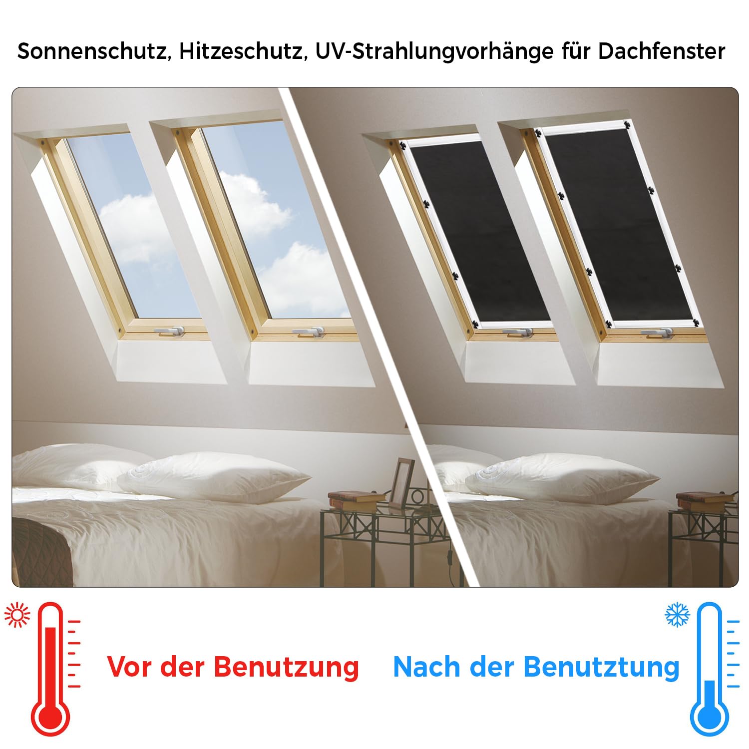 Protección Solar térmica para Ventanas detecho | Protección térmica para Interiores, para ventanas Velux y Roto en diferentes tamaños 32 * 76cm, Cortina de Oscurecimiento para Ventanas de Techo
