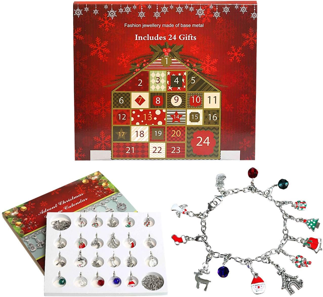 Naler Christmas Jewelry Advent Calendar 2022 Christmas Countdown Calendar Jewelry Making Kit with 22 Charms, 1 Bracelet, 1 Necklace for Women Girls Christmas Gift