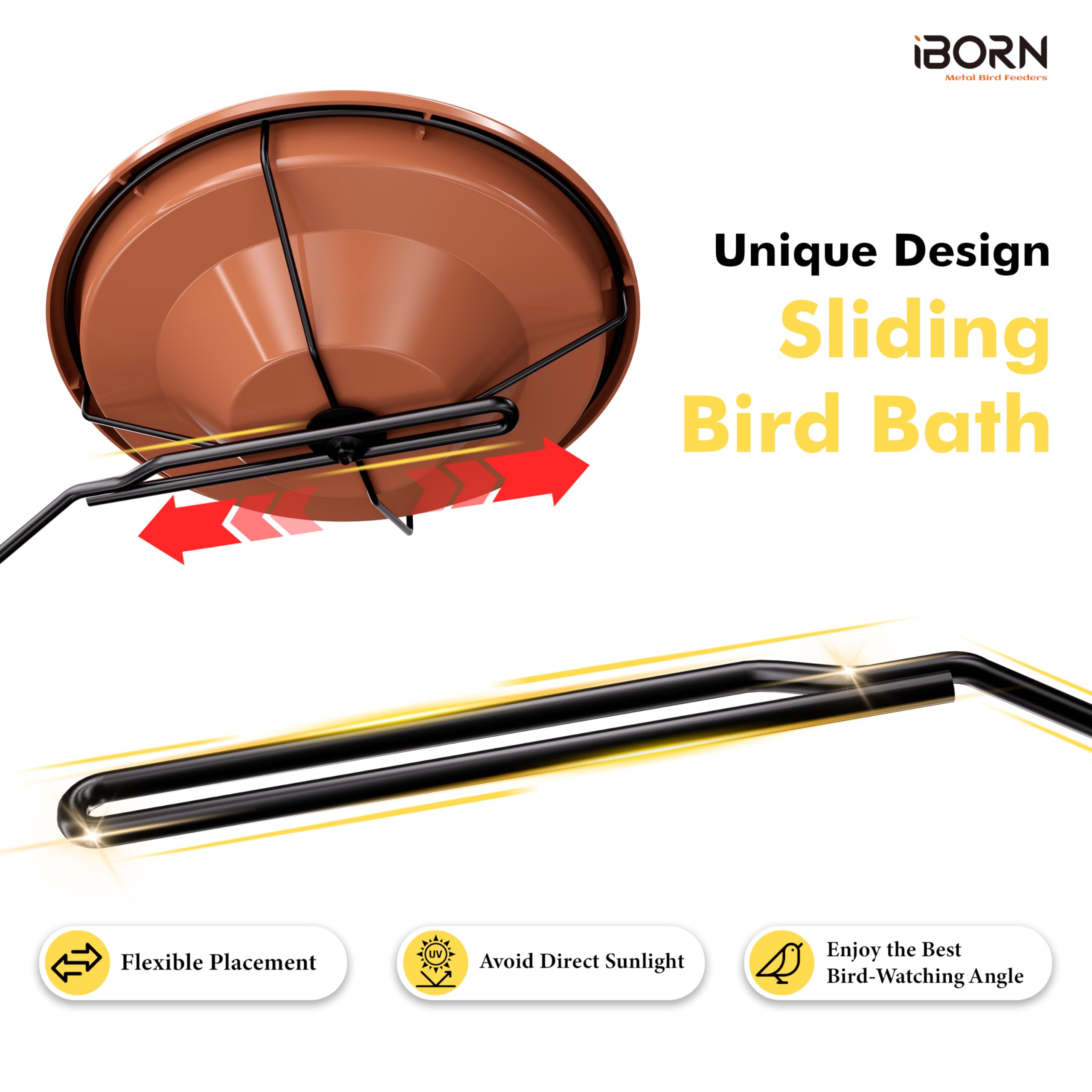 iBorn Bird Bath for Outside,Deck Mounted Bird Bath 12in，Birds Baths for Outdoors with Adjustable Clamp 3.2in，BPA-Free Bowl，360&deg;Swivel & Adjustable Height Bracket，Detachable Birds Baths, Pack of 1 - image 4