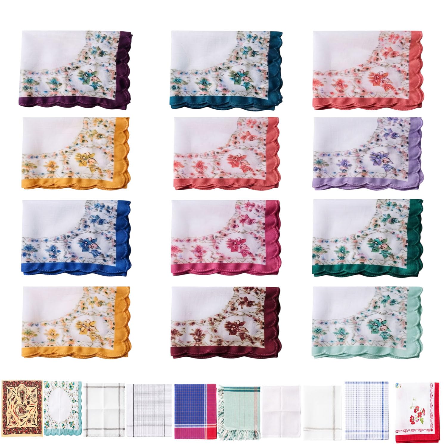 UR LITTLE SHOP 100% Cotton Handkerchiefs | Soft & Absorbent Everyday Pocket Hankies-image-40