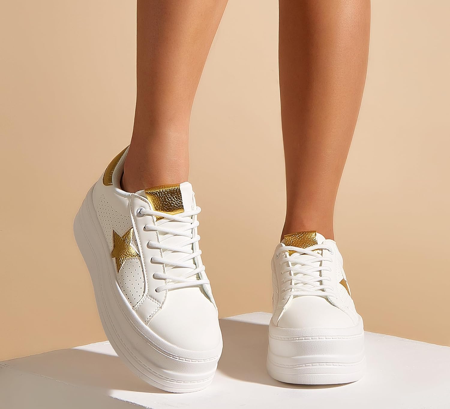 BELOS Fashion Platform Women Sneakers Faux Suede Stars Holographic Rainbow Walking Shoes - Image 7