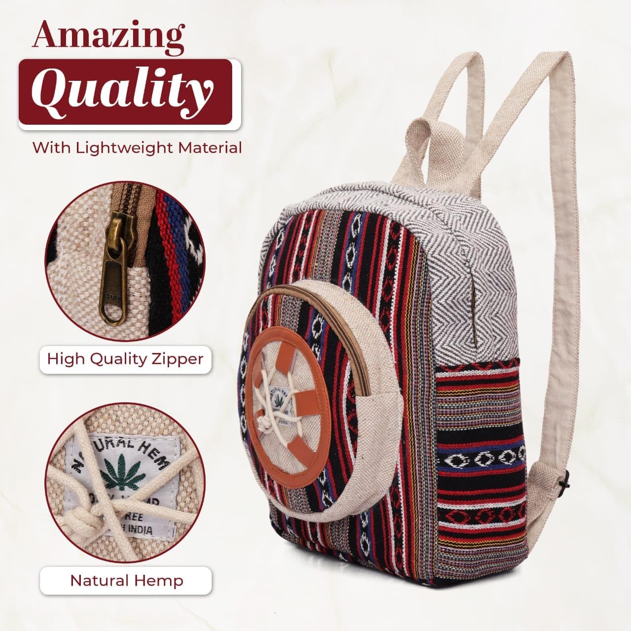 Hemp Backpack – Eco Friendly Reusable Natural Fiber Backpack, Durable Cloth Travel Bag for School, College, Work, Hiking & Everyday Use - Image 3