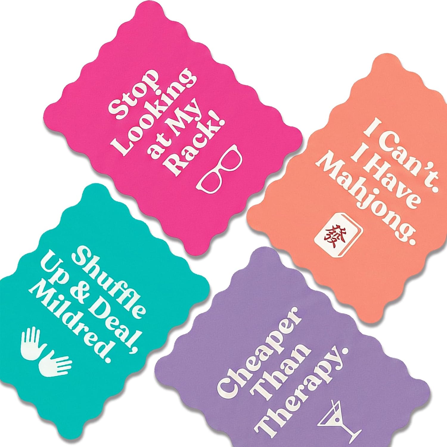 4 Pcs Mahjong Shuffler Cards, Extra Thick 0.04" PVC Mahjong Tile Mixers with Funny Sayings, Waterproof Mah Jongg Accessories & Gifts for Women Game Night (The Sassy Classic Mix)
