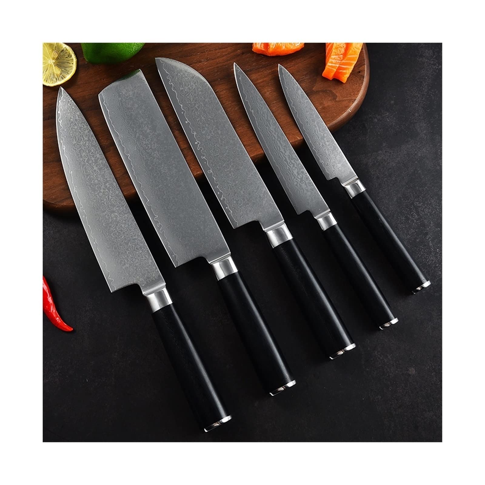 Küchenmesser 5-teiliger Set VG10 Damaskus Steel Blade G10 rundes Griff scharfe scharfe Fleisch und Gemüse Schneidwerkzeug Koch Messer