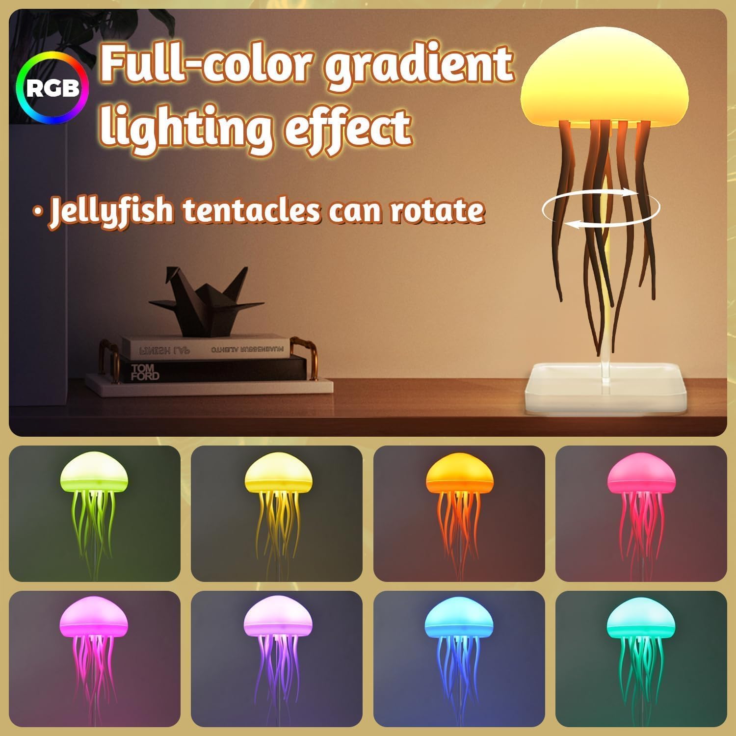 xinrongda Jellyfish Lamp, LED Jellyfish Night Light, RGB Gradient Voice Control Mood Lamp - Image 2
