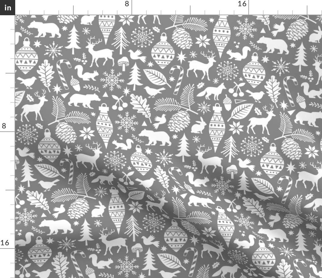 Spoonflower Fabric - Woodland Forest Christmas Doodle Deer Bear Snowflakes Trees Pinecone Printed on Petal Signature Cotton Fabric by The Yard - Sewing Quilting Apparel Crafts Decor
