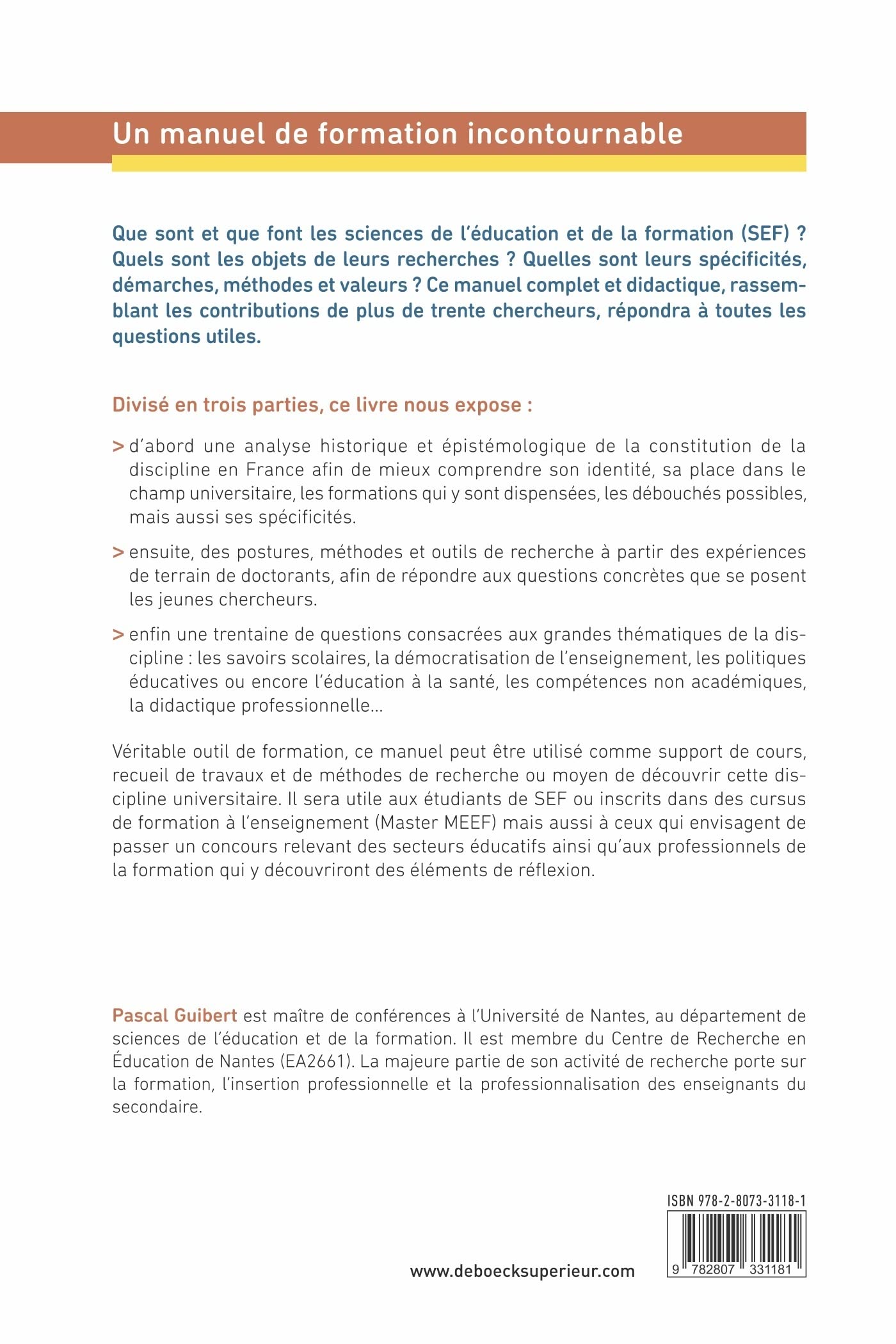 Manuel de sciences de l'éducation et de la formation