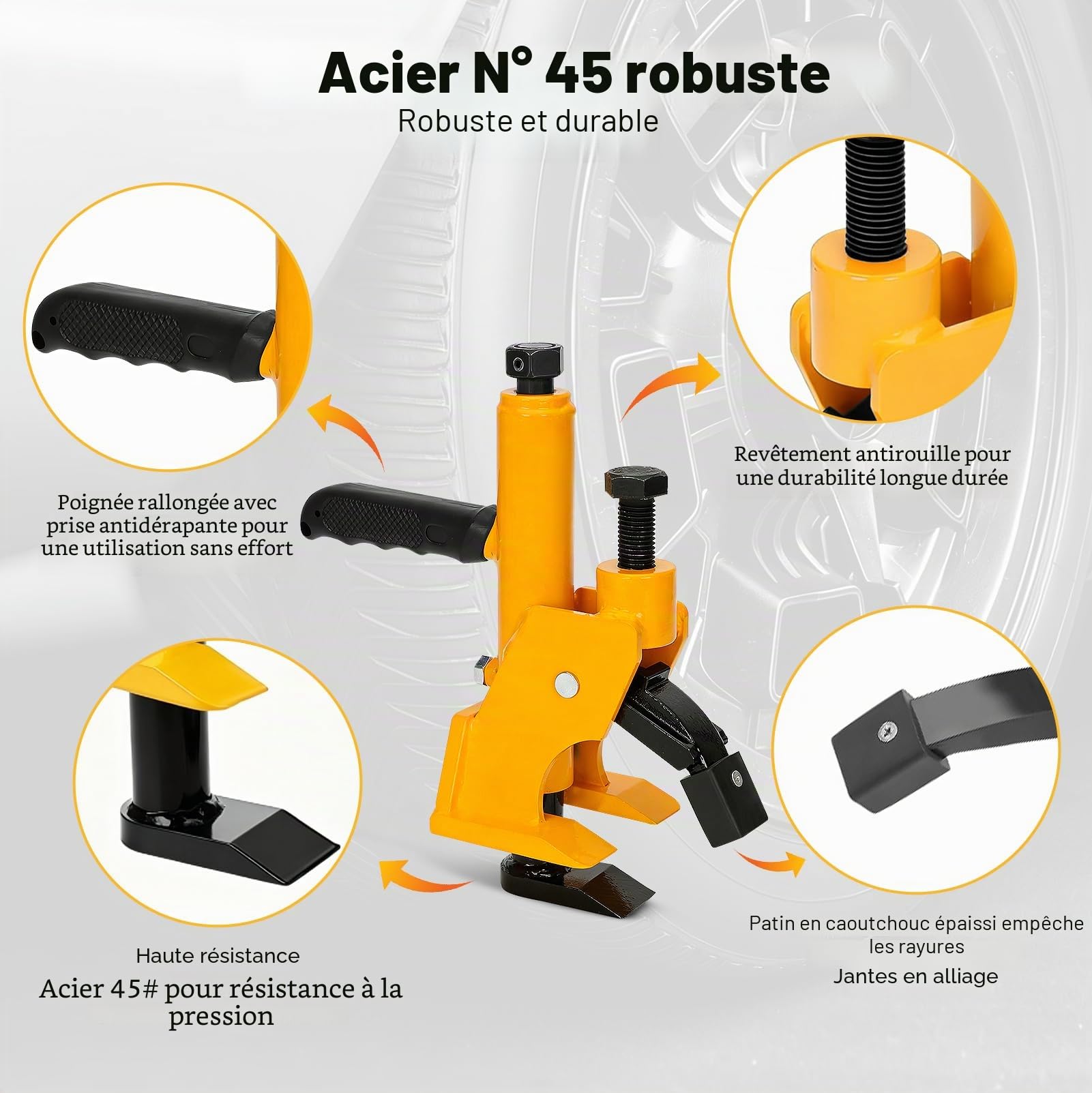 Outil de démontage manuel pour pneus de 38" à 42", outil de changement de pneu de camion, tracteur, structure en acier renforcé, avec patins en caoutchouc antidérapants, portable
