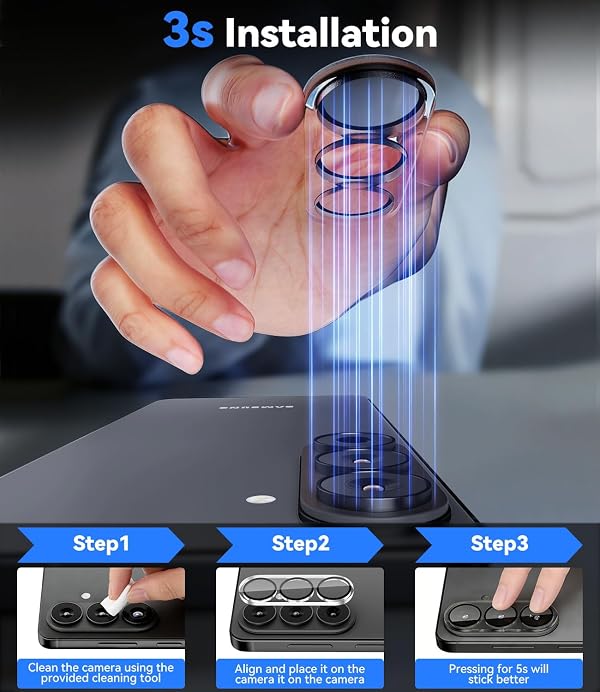 imluckies 3 Pack for Samsung Galaxy S26 Camera Lens Protector, HD Clear Tempered Glass Camera Accessories, 9H Hardness Anti-Scratch Screen Cover, Case Friendly [Not Affect Night Shots], Night Circle by imluckies - Used condition - Image 4