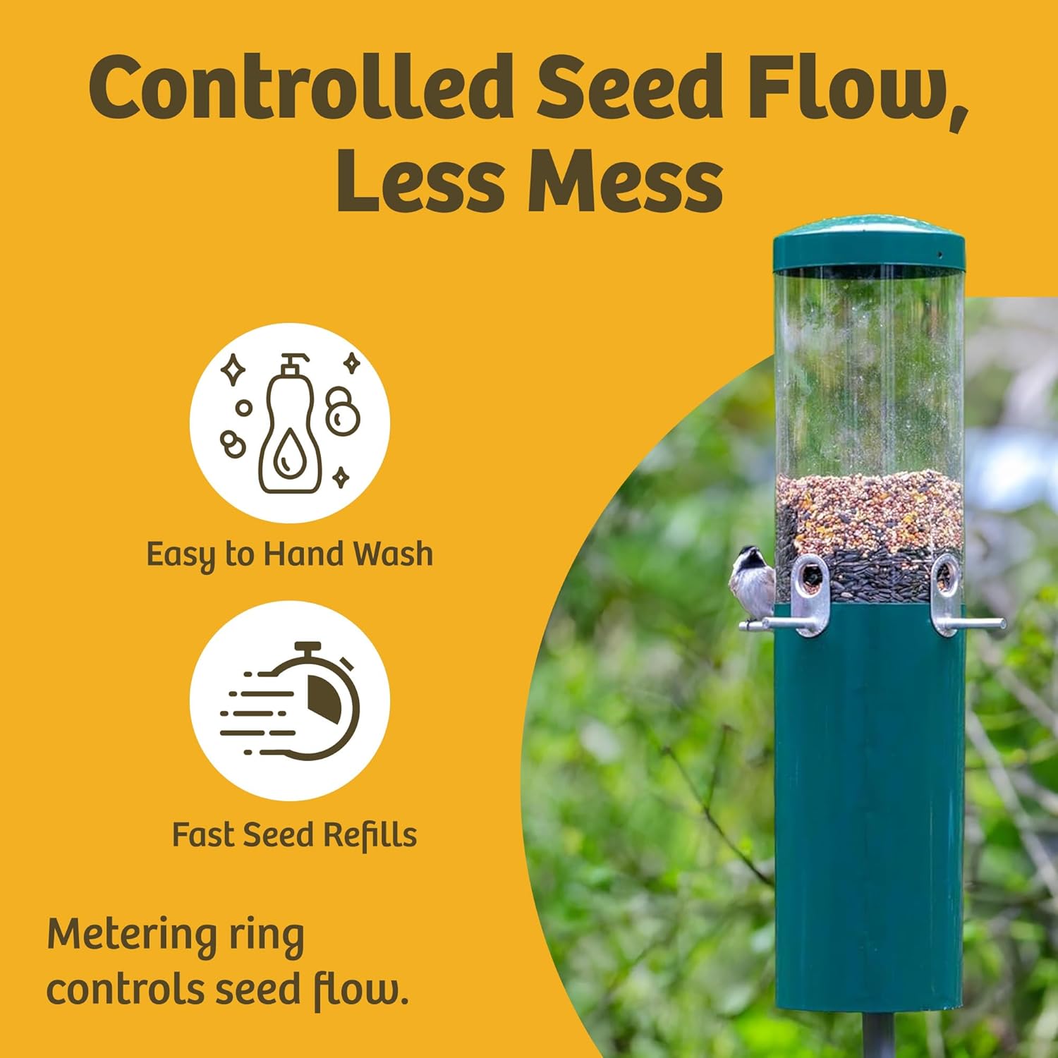 Birds Choice Classic Squirrel Proof Bird Feeder with Pole Mount | Tube Bird Feeder for Cardinals, Chickadees, Woodpeckers | Sturdy Steel for Long-Lasting Use | Backyard Bird Seed Dispenser | Green - Image 8