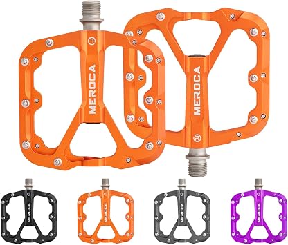 MEROCA 105mm Mountain Bike Pedals - CNC Aluminum Platform with DU+Bearings, 16 Anti-Slip Pins, 327g Lightweight for MTB/BMX