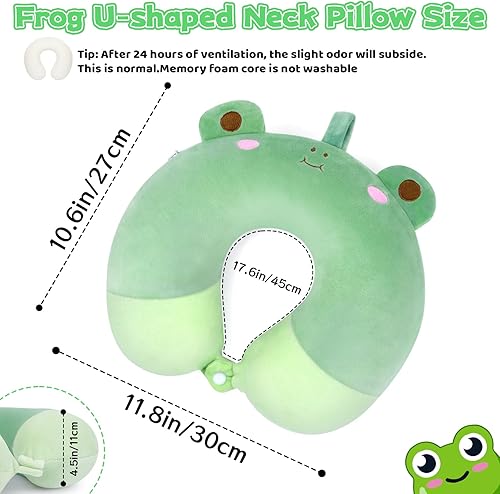 Miniatura 3 de JEROKUMI Almohada de viaje de espuma viscoelástica para niños, linda almohada de cuello para niños de rana para viajes, almohada en forma de U de