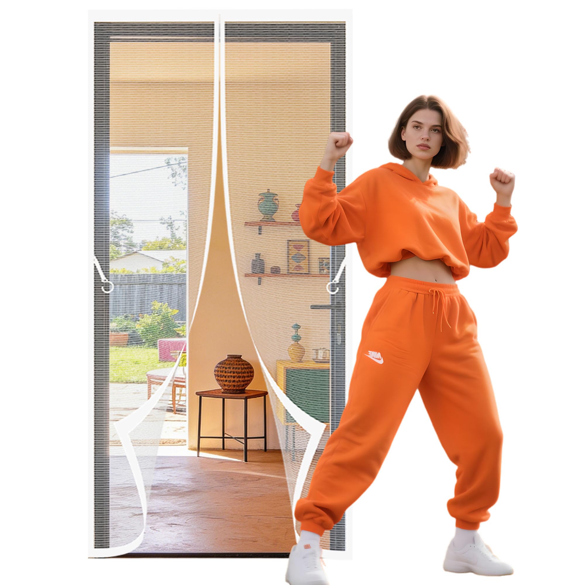 Magnetic Screen Fly Doors 137 x 198 cm Self Sealing, Hands Free Bug Mosquito Insects Screen Keep Bugs Out Lets Fresh Air for Home, Bedroom, Living Room, Kitchen, Patio, White