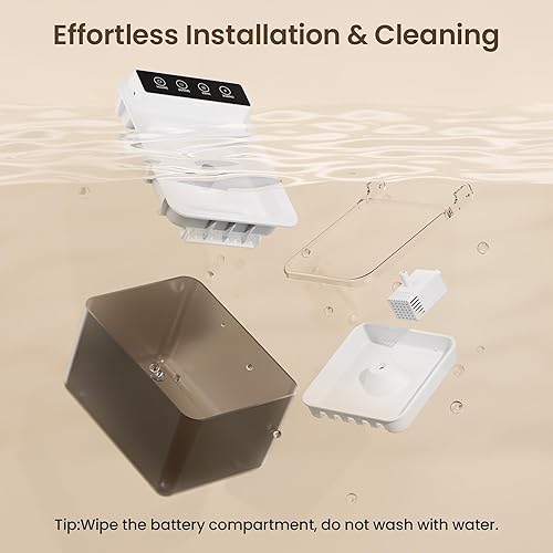 Miniatura 8 de Fuente de agua para gatos con tapa para el polvo, dispensador automático de agua para gatos de 102 onzas  3 litros con pilas, fuente para gatos,