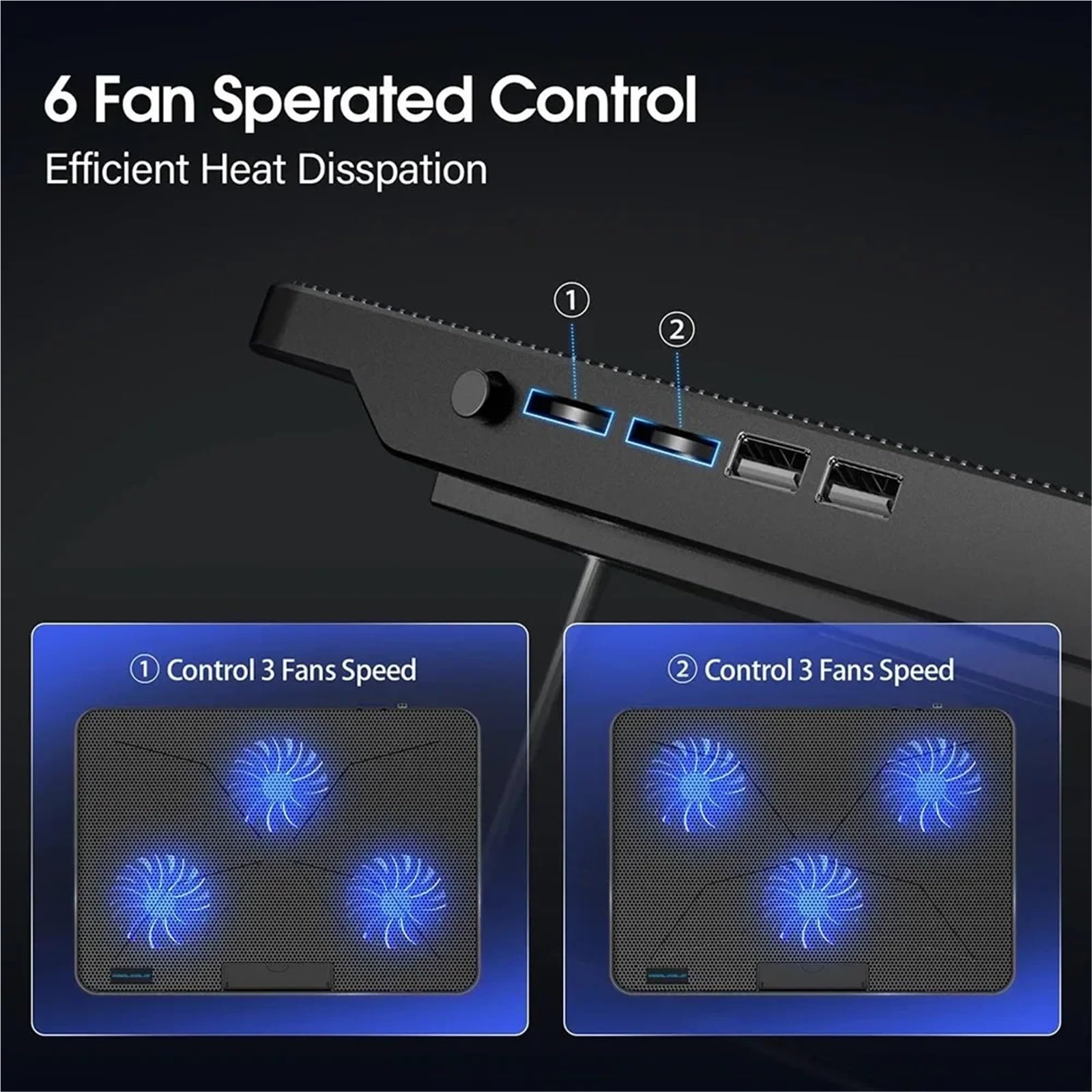 Laptop Cooler podstawka pod laptopa 13-18-calowa chłodziarka do laptopa do gier, sześć wentylatorów, regulowana prędkość wiatru, 2 porty USB,podkładka chłodząca do notebooka