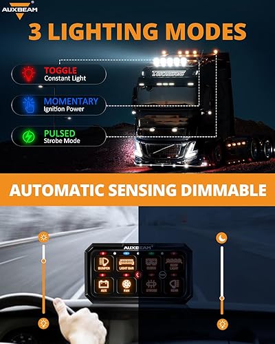 Miniatura 3 de Auxbeam Panel de interruptores RGB de 5 pulgadas, grande, 8 cuadras, panel de interruptor RA80 XL, pulsado momentáneo, 12 V, panel de interruptor