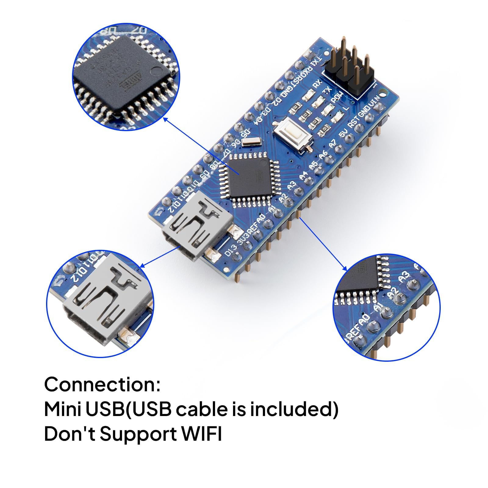ELEGOO Wstępnie lutowana tablica nano z nagłówkami CH 340 kompatybilna z Arduino (Nano x 3 kable USB)