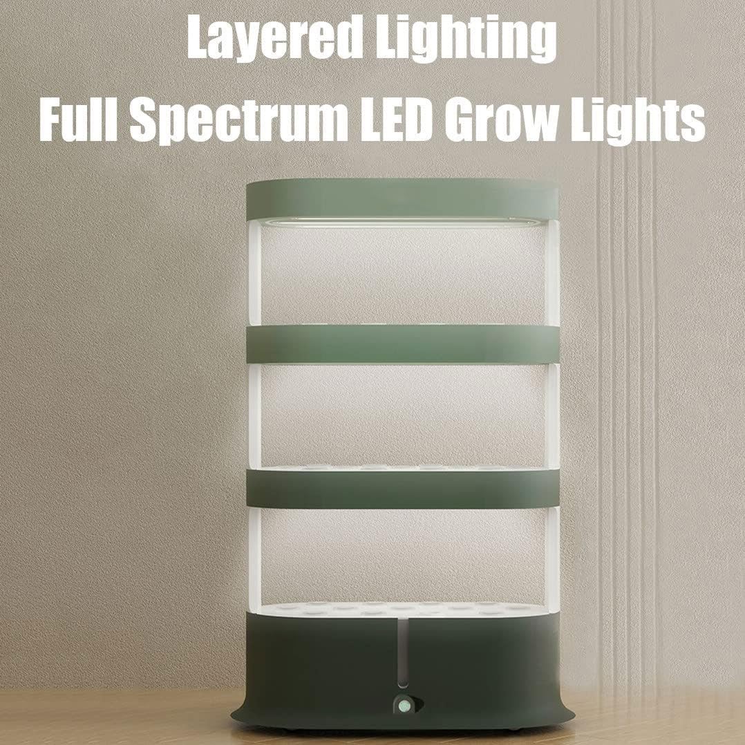 Hydroponisches Indoor-Anbausystem, Hydroponik-Turm mit Vollspektrum-LED-Pflanzenlampen, Fernbedienung, Wasserkreislauf, für Kräuter, Gemüse und Obst – ideal für Hobbygärtner. (Green)