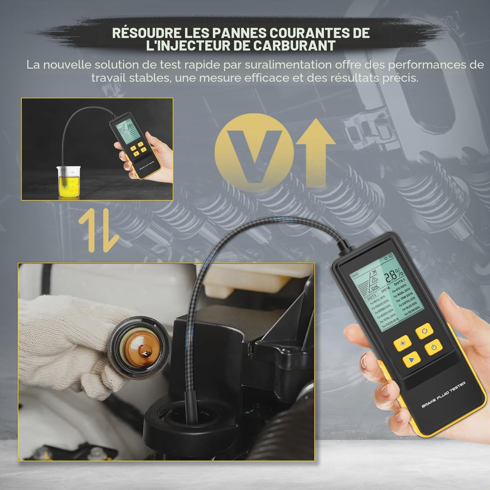 BELEY Testeur Numérique de Liquide de Frein pour Voiture avec écran LCD Rétro-éclairé et Sonde D'analyse de L'humidité de L'huile de Haute Précision pour DOT3 DOT4 DOT5.1 Détecteur de Liquide de Frein