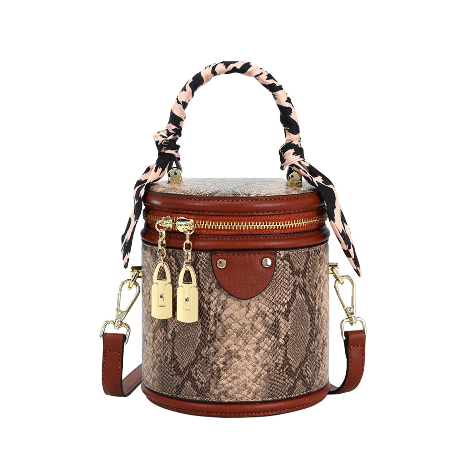 SweetovoWomen Vintage Bucket Handbag Snake Printed Faux Leather Hobo Crossbody Shoulder Bag with Double Metal Zipper