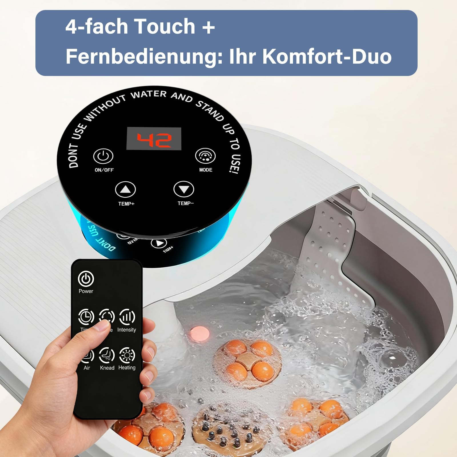 Fussbad mit Massagefunktion,Fußbad Massagegerät Elektrisch mit Timer klappbares,Fussbadewanne mit Massage mit Blasen 16 Rollen Temperatureinstellung Touchscreen-Steuerung und Fernbedienung