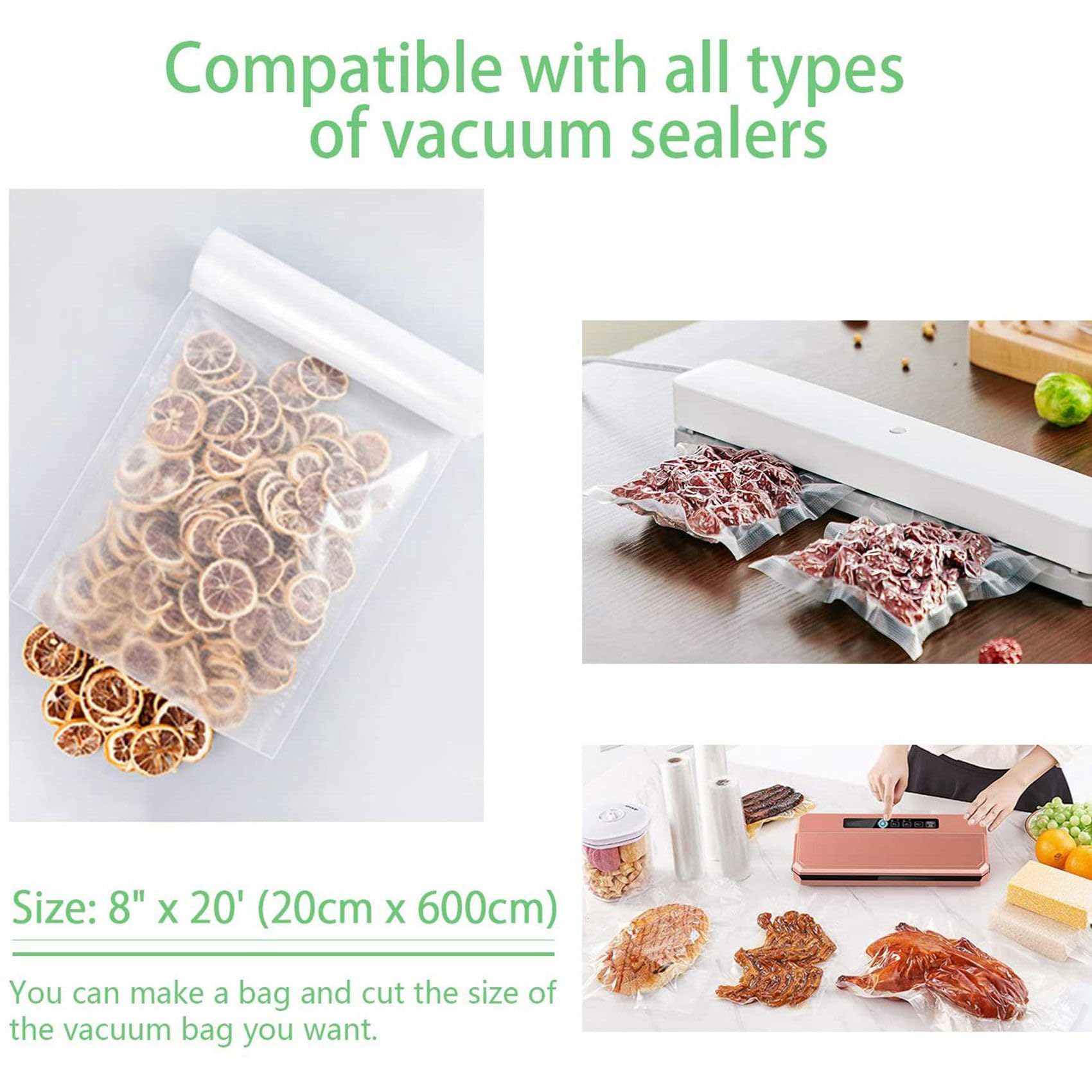 Bolsas Selladoras Al Vacío Rollos Paquete de 9 para Conservar los Alimentos, Bolsas de Almacenamiento de Vacío Servicio Pesado para Cocción Sous Vide, Congelador