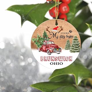 It's Where My Story Begins Ornament With City, State Brunswick Ohio OH Ornament New Home - Housewarming Gift Ideas Merry Christmas Ornament Red Truck 3 Inch Plastic