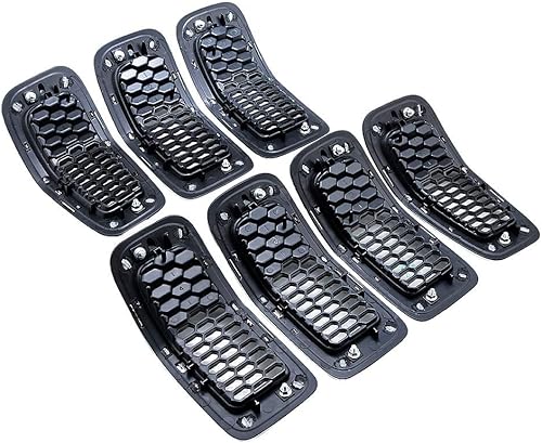 Miniatura 4 de Kit de 7 piezas de cubierta de rejilla de anillo de malla cromada negra compatible con Jeep Cherokee 2014-2018 2015 2016 2017