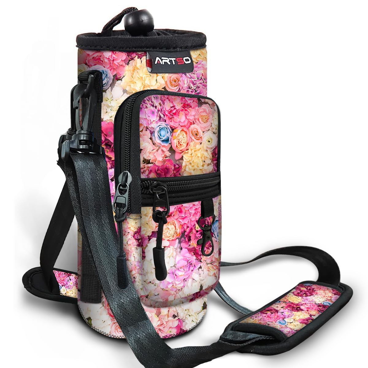 ARTSO Water Bottle Carrier Bag Sling Holder Pouch, 25oz 32oz 40oz 64oz Insulated Water Bottle Sleeve Case Cover with Adjustable Shoulder Hand Strap