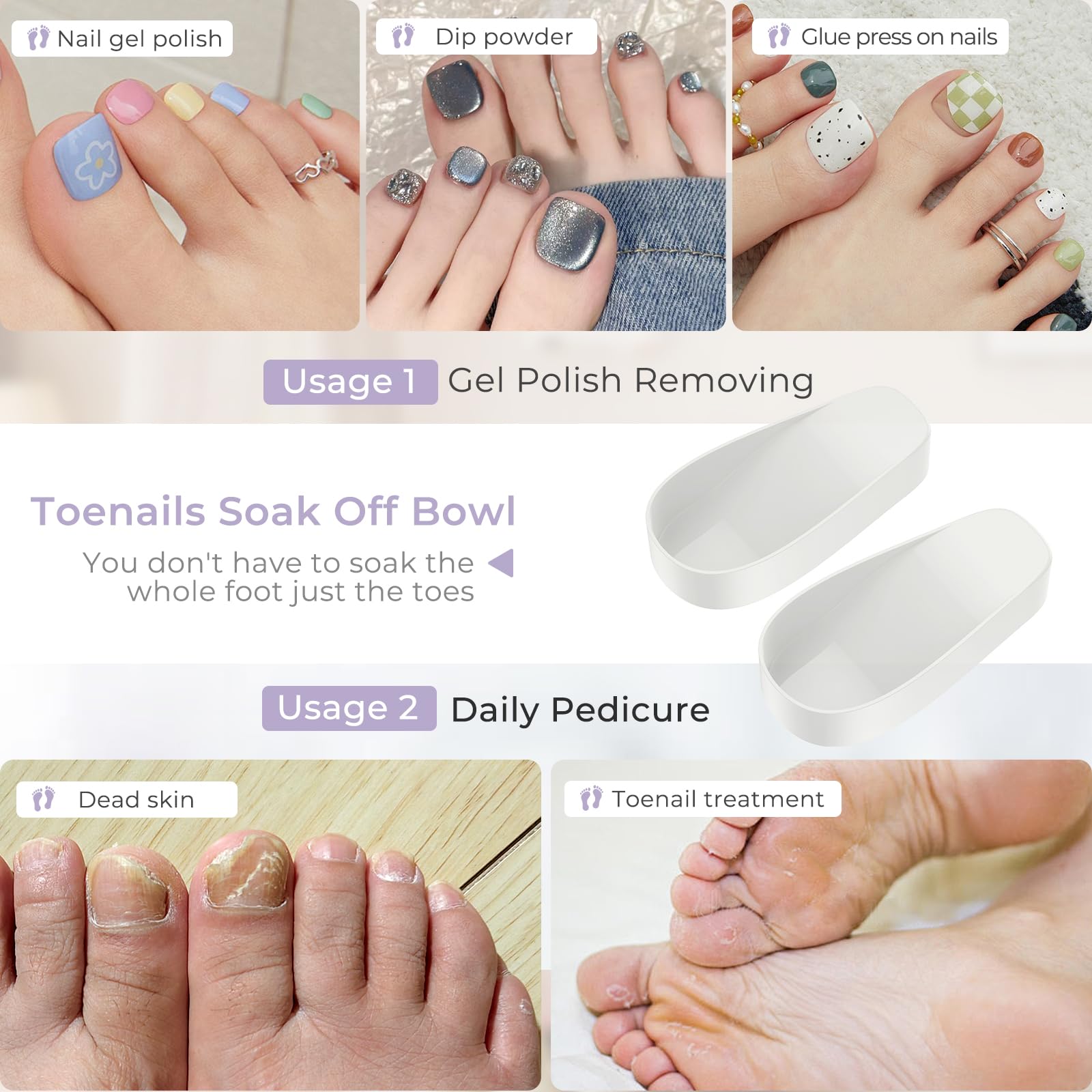 YGQQOY Toe Nail Soaking Bowl, Acetone Soak Off Bowl,Toe Soak Tray,Soak Off Gel Polish Remover Bowl,Foot Soak Pedicure Bowl, Pedicure Tools Set