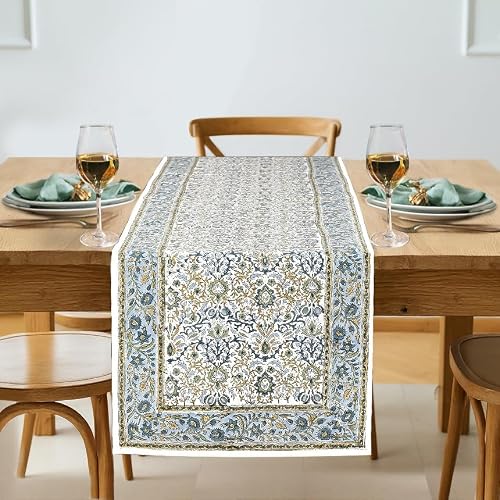 Ridhi Indigo Floral Hand Block Print 100% Cotton Reusable Table Runner 16" X 90" Inches Table Runner Decorative Everyday Use for Dining, Home Gift for Spring, Easter, Valentine