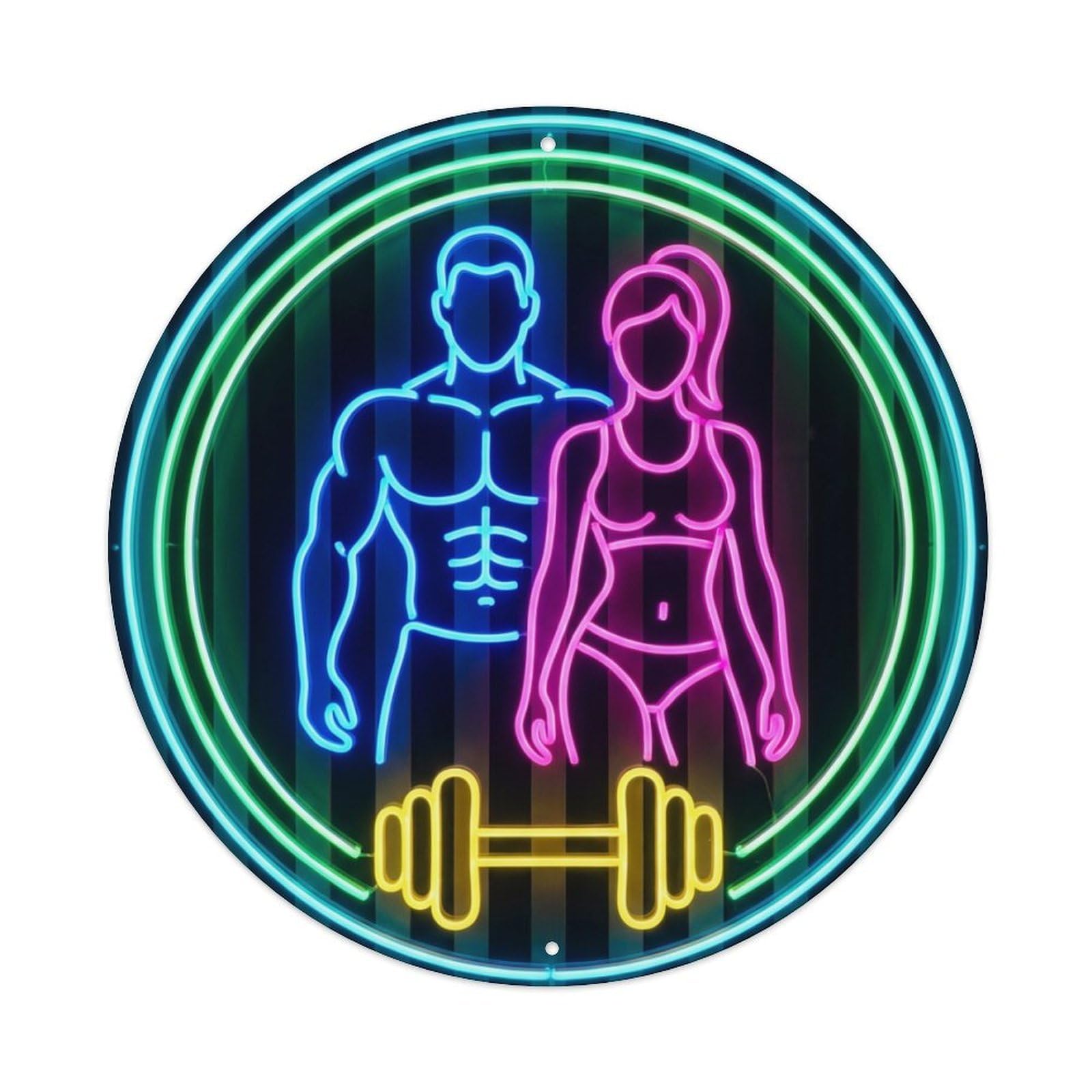 Vintage Faux Neon Gym Retro Bodybuilding Strength Metal Tin Sign